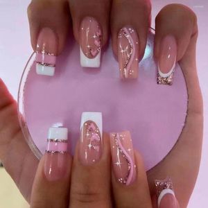 Valse nagels 24 -stcs roze liefde hart tips ballerina Franse kist kist nep manicure full cover set pers op