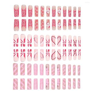 Faux ongles 24 pièces presse sur long cercueil faux couverture complète acrylique ongles conseils bâton pour femmes décorations de noël