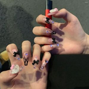 Uñas postizas, 24 Uds., bailarina francesa larga con pegamento, llama, ataúd desmontable, puntas de uñas postizas acrílicas, herramienta de manicura