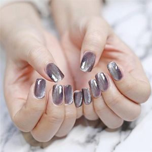 Valse nagels 24 -stks paars grijze nep nagel met ontwerplijm type verwijderbare korte paragraaf mode manicure accessoires kunstgereedschap nn prud22