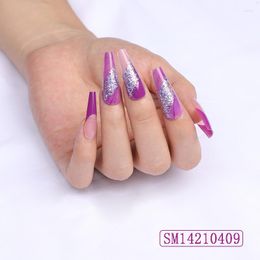 Uñas postizas 24 piezas Púrpura Parche de uñas Tipo de pegamento Extraíble Párrafo largo Manicura de moda Ahorre tiempo TEEA889