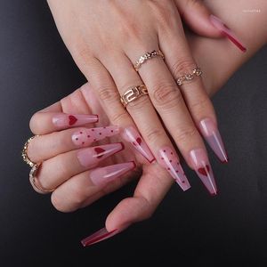 Valse nagels 24 stks Red Love Wear Press op acryl nail art spot Franse lange ballet nep herbruikbare benodigdheden voor professionals