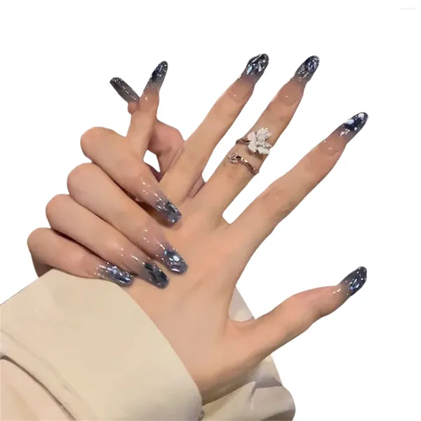 Faux Ongles 24pcs Réutilisable Bleu Nail Art Artificiel Durable Couverture Complète Pour Les Débutants Débutants