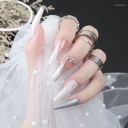 Faux Ongles 24 PCS Strass Nail Patch Doux Style Amovible Long Paragraphe Manucure Gagner Du Temps Avec Gelée Gel SANA889