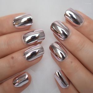 Valse nagels 24 -sten salon metalen nep nail art tips spiegel gel kunstmatige set medium kort voor dagelijkse slijtage faux ongles prud22