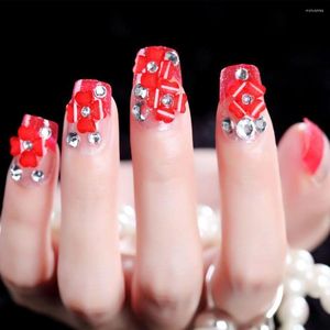 Faux ongles 24 pièces/ensemble ABS cristal couverture complète ongles conseils mariée Patch fini pièce fleur diamant Art manucure outils