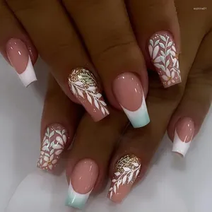 Uñas postizas 24 unids/set encantador Ballet francés puntas de uñas postizas usables prensa sin costuras extraíble usando cubierta completa reutilizable