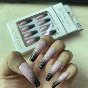 Kunstnagels 24 stks/set Nepnagels Volledige dekking Druk op nagels Matte doodskist Glitterpoeder Valse nagelkunsttips Ballerina DIY-manicure Gereedschappen Q231114