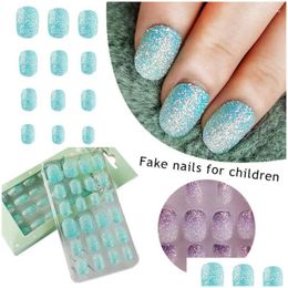 Faux ongles 24pcs / set gel enfants faux fl er presse sur les pointes des ongles décor de doigt portable filles cadeaux drop livraison santé beauté salon d'art otqyu