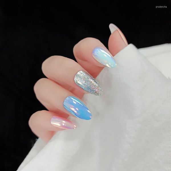 Uñas postizas 24 unids/set coreano creativo Aurora puntiagudo punta de uñas japonesa Artificial moda cubierta completa Prud22