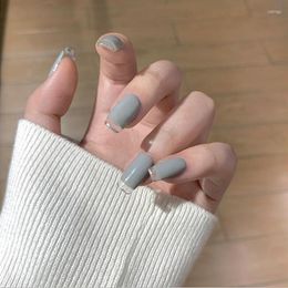 Valse nagels 24 -stks/set lange platte kop grijs omgekeerde Franse nep met lijmstick op nail art diy tips afneembaar herbruikbaar