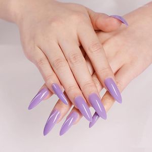 Faux Ongles 24pcs / set Long Stiletto Nail Art Conseils Pré-conception Européenne Violet Vin Rouge Artificielle Filles Decal Faux