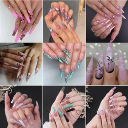 Valse nagels 24 stks/set nail art professional design afgewerkte producten volledige pasta drukken door met gratis jelly lijm tips ballet