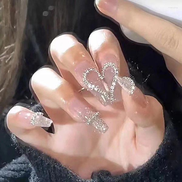 Faux ongles 24 pièces/ensemble ongles amour strass faux conseils couverture complète décoration acrylique pour pointe beauté