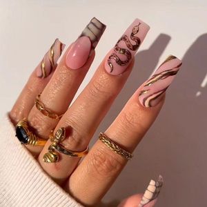 Faux ongles 24 pièces/ensemble Nude rose Long serpent motif cercueil en forme de faux outil de manucure ballerine artificielle Nail Art conseils