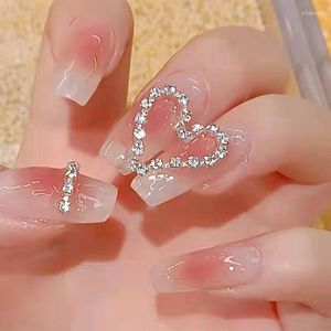 Faux ongles 24 pièces/ensemble rose dégradé beauté coeur strass décalcomanie ballerine Nail Art conseils amovibles cercueil long faux Prud22