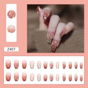 Kunstnagels 24 stks/set Korte Ballet Nep Franse Parel Nagel Tips Kunstmatige Volledige Dekking Bloem Manicure Gereedschap