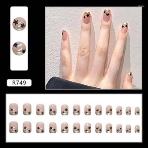 Valse nagels 24-stcs/set korte druk op herbruikbaar verwijderbaar dragen met lijmontwerpen draagbare volledige hoes stick-on nail art diy tip