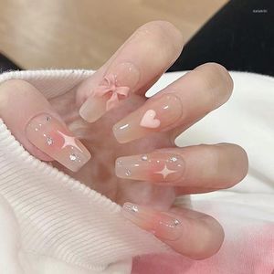 Faux ongles 24 pièces/ensemble chérie dégradé rose motif Design ongles cercueil français couverture complète fausse colle bricolage manucure Art outil