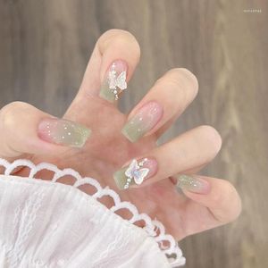 Faux ongles 24 pièces/ensemble portant un gros vert clair français dégradé arc produits pour ongles Patch amovible faux ongles.