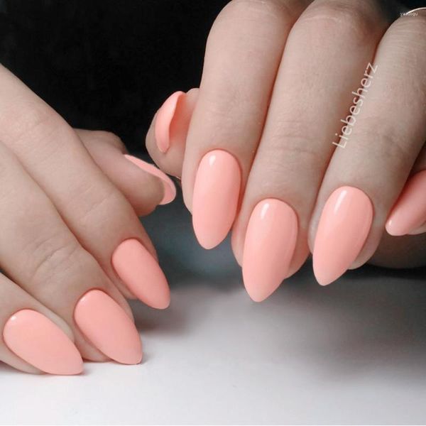 Uñas postizas 24 Uds. Prensa rosa naranja brillante en uñas postizas con pegamento de gelatina, estilete corto Artificial, herramienta de manicura con punta de dedo DIY