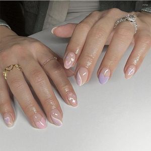 Valse nagels 24 stks korte amandel Frans roze liefde hart neppers op doe -het -zelf manicure afneembare volledige cover nagel tips