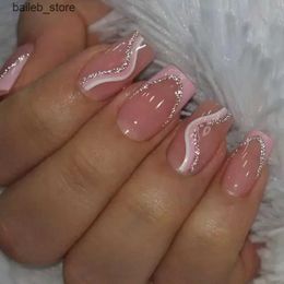 Valse nagels 24 stks kort roze valse nagels gradiënt ballet met Franse streak ontwerp draagbare nep nagels volledige dekpers op nagels tips kunst y240419 y240419