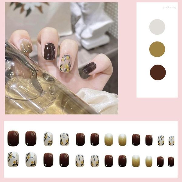 Faux Ongles 24PCS Presse Courte Sur Style Doux Faux Amovible Wearable Vert Olive Artificielle Nail Salon DIY Art Avec De La Colle