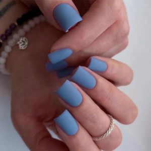 Kunstnagels 24 stuks korte vierkante matte Franse pure kleur nageltips druk op afneembare nep-doe-manicure-tool