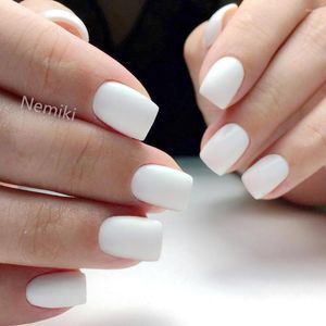 Valse nagels 24 stks korte vierkante druk op nep met jelly lijm glans wit kunstmatig diy volledige deksel finger manicure gereedschap