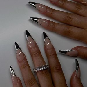 Faux ongles 24 pièces ruban français faux Y2k long bout pointu portable Style Cool européen presse sur ongles adhésif réutilisable