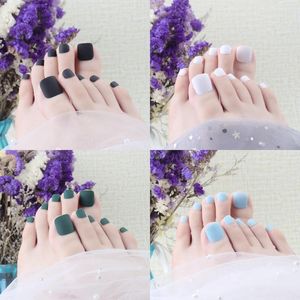 Faux ongles 24pcs couleur unie ongles givrés simples presse sur carré court faux pour l'été femmes pieds décor