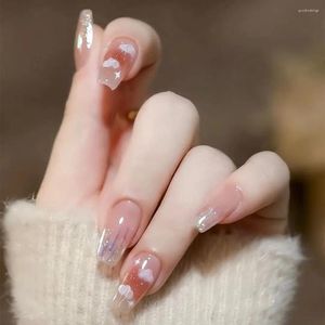 Falsas Nails 24pcs Starry Sky Short Ballet Nail Cubierta completa Fake Pink Tip French Coffin Press On