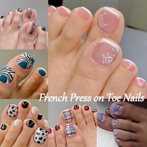 Uñas postizas 24 piezas Summer Press on Toe Fake Nail Tips con diseños Matte Set Red Reutilizable Stickon Art 230214