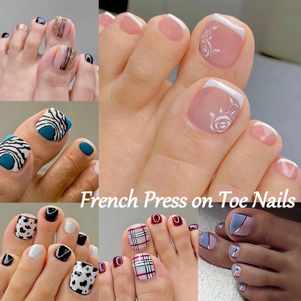 Uñas postizas 24 piezas Summer Press on Toe Fake Nail Tips con diseños Matte Set Red Reutilizable Stickon Art 230214