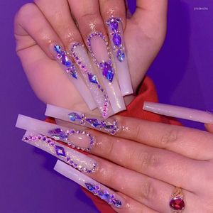 Valse nagels 24 -stks super lange druk op zoete stijl steentjes Rhinestones volledige dekking manicure salon Diy Art verwijderbare Save Time Nin668 Prud22