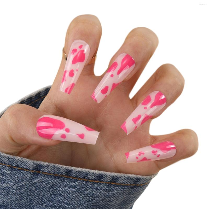Falska naglar 24st Sweet Nail Patch Jelly Gel Gel Type avtagbar lång stycke Fashion Manicure Spara tid på