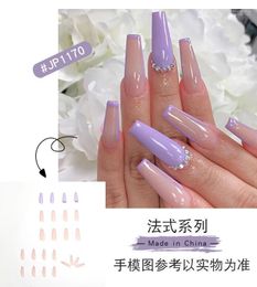 Valse nagels 24 -stks taro paarse nagel patch lijm type verwijderbare lange paragraaf mode manicure spaar tijd tea889 prud22