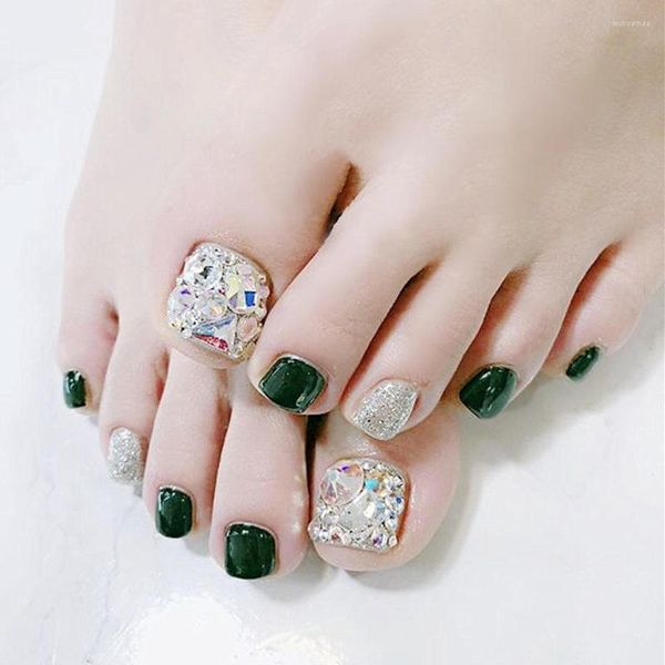 Uñas postizas 24 piezas Toe Fake Set Designs Glitter Diamond Nail Art Accesorios Suministros para pies para profesionales