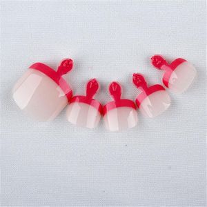 Faux ongles 24 pièces bouts d'ongle d'orteil couverture complète français faux longueur moyenne pré-conçu été mignon rouge Salon d'art artificiel