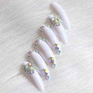 Valse nagels 24 -st chale salon hoge hakken diy kristal glitter hand gemaakt nep wit gemaakt