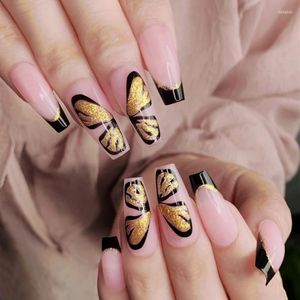 Kunstnagels 24 stuks Draagbaar Schattig Druk op neptips met lijmontwerp Mooi meisje dat voor manicure draagt