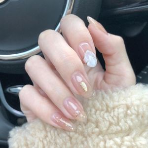 Valse nagels 24 -stks witte veer Stiletto druk op middellange lengte volle deksel acryl vinger nep met lijmsticker nail artfalse