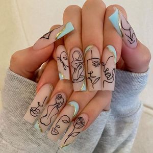 FALSE NAILS 24 STKS WITTE STAR LEUPARD BALLERINA Wearable Kunstkist Fake Volledige Cover Press Nail Tips Manicure Tool