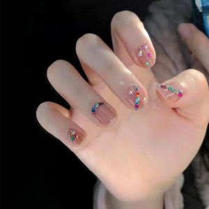 Valse nagels 24 stks y2k korte neppers op strassontwerp Franse kunstnagelpunt met lijm glitter stick-on tips kunst