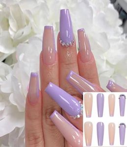 Valse nagels 24 -stcsbox ballerina volledige omslag kunstmatige manicure gereedschap nagel tips draagbaar paarse lange kist nep6941275