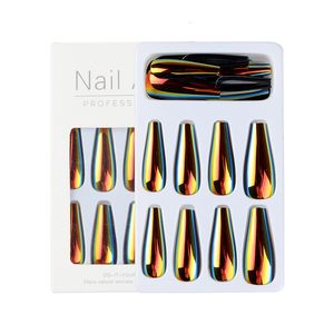 Kunstnagels 24PcsBox Ballerina Press on Nails Tips Valse Nail Art Volledige dekking Afneembare Kunstmatige Nepnagels Metalen Spiegel Poeder Design 230619