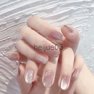 Faux Ongles 24pcsbox Cat Eye Press on Fake Nail Set Jelly Nails French Tips False Nails with Designs Nails Coffin Medium Length with Glue x0703