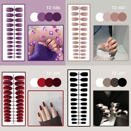False Nails 24PCSSet lange ronde kop heldere massieve kleurpers op acryl nail art nep afgewerkt dragen manicure herbruikbaar 230425