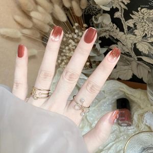 Valse nagels 24ps Ballet Nail Volledige dekking Fake Short Amber Brown Shell Pearl Tip Franse doodskist Druk op vrij schip